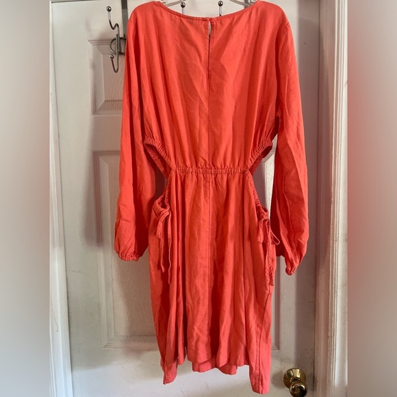 UNIVERSAL THREAD Women's Coral Orange Linen Blend Long Sleeve Side Cut Out Dress - Picture 6 of 11